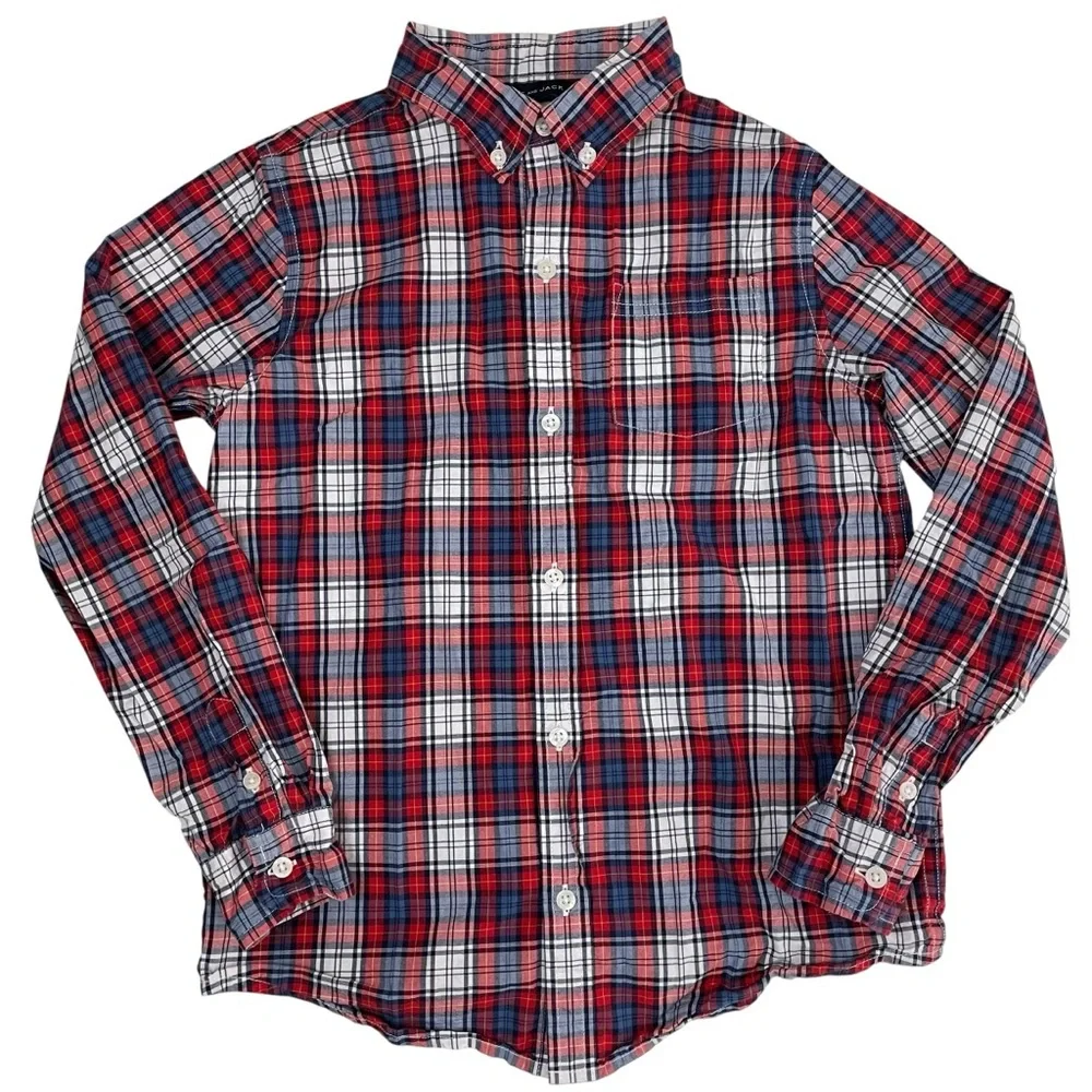 Janie and Jack Maroon Tartan‎ Poplin Button-Up Shirt